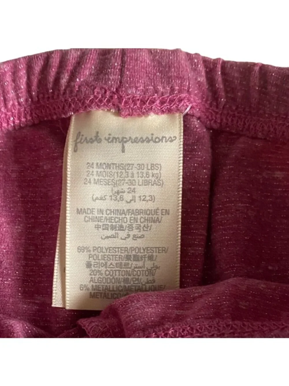 First Impressions Infant Toddler Girls Pull On Leggings-Purple/Sparkles-24 Month